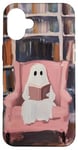 iPhone 16 Plus Cute Reading Ghost Pink Book Lover Bookish Library Art Case