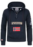 Geographical Norway GYMCLASS Men - Sweat Capuche Poche Kangourou Homme - Sweatshirt Logo Homme Pull Hood Veste - Sweat Shirt Hoody Chaud Manches Longues - Hoodie Sport Regulier (Marine S)