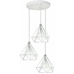 Lustre Suspension Cage en Forme Diamant Moderne Lampe Plafonnier Corde Ajustable Luminaire pour Salon Chambre Bar Blanc