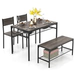 COSTWAY Ensemble Table et Chaise pour 4 Personnes, Table Cuisine avec Chaise et Banc, Table à Manger 110 x 65 cm avec Étagère, Cadre en Métal, pour Salle à Manger, Restaurant, Café, Cuisine(Gris)