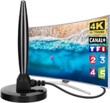 Antenne TV Intérieur Puissante TNT HD 2024 Dernière Antenne TV Intérieur avec Amplificateur de Signal à Gain Élevé - Reception Longue Portée à 360° avec Base Magnétique pour Chaînes 4K 1080P HD