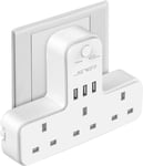 Plug Adapter 3 Way with 3 USB Charging ports,JSVER Plugs Extension Multi Socket