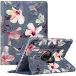 FINTIE Coque Compatible avec iPad 10.2 Pouces 9ème/8ème/7ème Génération (2021/2020/2019), Housse Rotative à 360 Degrés Etui avec Fonction de Rangement de Stylet, Fleur Hibiscus