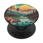 Rocky Mountain Lake Vintage Paysage graphique PopSockets PopGrip Adhésif