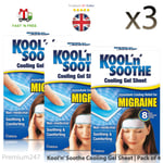 Kool n Soothe Cooling Migraine Headache Pain Relief Gel  Sheets 12 Pads 3 boxes