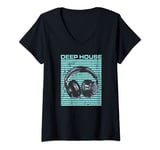 Womens Deep House with Headphones - Vintage Electronic House Music V-Neck T-Shirt