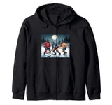 Werewolves Playing Hockey Under a Full Moon on Halloween Zip Hoodie