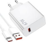 Chargeur Usb Et Câble Usb C Pour Xiaomi 11T 12 13T Note 13 12 Pro 11 5G, 6A 67W Charge Turbo Adaptateur De Chargeur Et Câble Usb Vers Usb C 1M, Câble Type C Pour Xiaomi Mi 11 Ultra Poco X6 X5