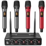 Micro Karaoke Sans Fil avec 4x5 Canaux, TONOR UHF Microphone Systèmes Dynamique Portable à Main avec Récepteur, Portée de 60m, Signal Stable pour le Chant, la Fête, l'église, Argent Mariage DJ, Rouge