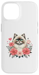 Coque pour iPhone 14 Roses Flowers Himalayan Cat