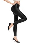 Femmes Leggings en Similicuir Stretch Taille Haute Pantalons en Similicuir Collants Sexy Pantalons, Black, Large