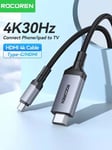 Rocoren Type C - HDMI Converter -sovitinkaapeli 4K@30Hz uros-uroskaapeli, joka on yhteensopiva iPhone 15 -projektorien kanssa PC Apple Laptop Pro kannettava tietokone tabletti Samsung-Tummanharmaa