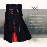 Herr Kilt Utility Scottish Traditional Highland Solid plisserade spännband Kostym Kilts med lastfickor Röd Red XXXL