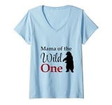 Womens Mama of the Wild One Lumberjack Forest Baby 1st Birthday V-Neck T-Shirt