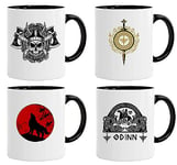 Jungle Mug Tasse viking nordique | Idée cadeau pour les hommes âgés, papa, grand-père, tasse à café, motif viking, tête de mort, chope à bière thors hammer (VIKING004)