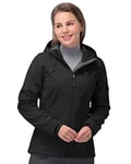 33,000ft Veste softshell pour femme - Imperméable - Respirante - Chaude - Veste d'hiver en polaire - Veste de mi-saison - Coupe-vent - Avec capuche, Noir , L