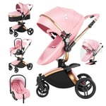 3 en 1 Poussette Combinée Poussette Canne Poussette Citadine Landau Poussette Système de Voyage pour Bébé Poussette Paysage Haute pour Bébé Inclinable Pliable Poussette Standard (906 Pink)