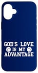 Coque pour iPhone 16 Plus God's Love is My Advantage Christian Tennis Jesus Christ