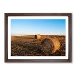 Big Box Art Landscape Hay Bales on a Field (3) Framed Wall Art Picture Print Ready to Hang, Walnut A2 (62 x 45 cm)