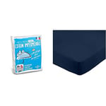 SWEET HOME Sweethome | Protège Matelas Imperméable - 140x190/200 cm - Bouclette 100% Coton - Anti Acariens - Forme Drap Housse & Amazon Basics Drap-Housse en Microfibre Bleu Marine 160 x 200 x 30 cm