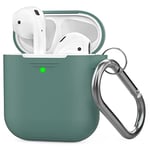 AhaStyle AirPods Case Cover Silicone [Front LED Visible & Supports Wireless Charging] Compatible with Apple Airpods 2&1(2019) (Pine Green & With Carabiner)