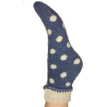 Ladies Cuffed Bed Socks Super Soft Wool Blend Women's UK 4-7 Blue & White Dots