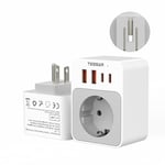 TESSAN Adaptateur Prise USA, 5 en 1 Adaptateur Prise Americaine avec 2 USB C et 2 USB A, 1875W Adaptateur Prise Canada Compact et Pliable, Charge Rapide USB C 20W, Adaptateur Type B pour USA Canada