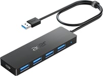 Hub Usb 3.0,Adaptateur Usb Ultra Fin 4 Ports,Répartiteur Usb Multiport Avec Alimentation Type-C 5 V3 A,Rallonge Usb Compatible Avec Ordinateur Portable ,Pc-60 Cm