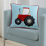 Bedlam - Coussin Tracteur Bleu (43 x 43 cm) - Velours Doux - Réversible (2 Couleurs) - Remplissage/Insert Inclus - Coussin en Velours Bleu Super Doux avec Camion de Fermier - Coussin Camion garçon en