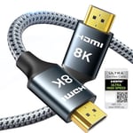 ARISKEEN Câble HDMI 2.1 8K 2M, 48Gbps Câble HDMI Tressé en Nylon Haute Vitesse, Prend en Charge 8K@60HZ, 4K@120Hz, Compatible avec PS5/4 TV Switch Monitor Blu-ray Soundbar