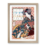 Lady Playing An Instrument By Yashima Gakutei Asian Japanese Framed Wall Art Print, Ready to Hang Picture for Living Room Bedroom Home Office Décor, Oak A3 (34 x 46 cm)