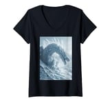 Womens Ice Dragon with Blue Eyes in Snowy Mountains V-Neck T-Shirt