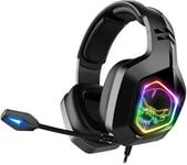 Elite-H50 - Casque Audio Gamer Full Black - Microphone Flexible - Coussinets Similicuir - LED RGB -Jack 3.5mm Multiplateforme PS5 / XBOX X / PC / PS4 / XBOX ONE / Switch