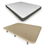 DUÉRMETE ONLINE Beige Lit Complet avec Matelas Fresh réversible + Base tapissée renforcée Couleur 6 Pieds, Bois, 135 x 190