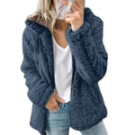 Kvinnor Teddy Bear Plysch Kappa Luvtröja Fluffig Fleece Huvjacka Topp Vinter Varm Casual Blue S