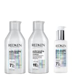 Redken Acidic Bonding Concentrate Shampoo 300ml, Conditioner 300ml and 24/7 Night & Day Serum 100ml Repair Damaged Hair Bundle