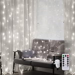 2M x 2M Window Curtain Lights Plug In Backdrop Curtain Lights for Room, Waterfall Icicle Fairy Lights Linkable with Remote for Indoor Gazebo Xmas Decor(White )