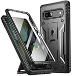 Poetic Revolution Case Compatible with Pixel 7A 5G, Full Body Rugged Shockproof Protective Cover Case with Kickstand, Built-in Screen Protector Work with Fingerprint ID, Black