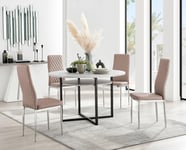 Adley Grey Concrete Effect Round Dining Table & 4 Milan Chrome Leg Faux Leather Chairs