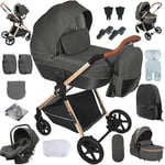 NADDLILY Poussette 4 en 1, Poussette Bebe avec Conception Portable Pliable en Un Clic, Pousette 4 en 1 avec Poussée Réversible Bidirectionnelle, Poussette Canne avec Accessoires (H2 Deep Grey)