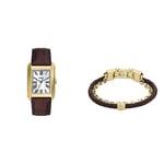 Fossil - Montre pour Homme Carraway et Bracelet en Cuir All Stacked Up - Mouvement à Trois Aiguilles, Montre en Acier Inoxydable Ton Or