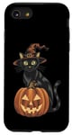 Coque pour iPhone SE (2020) / 7 / 8 Chat noir d'Halloween avec chapeau de sorcière et citrouille