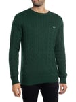 GANT Mens Cable Crew Neck Tartan Green Sweater Green XL