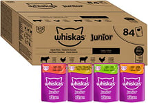 WHISKAS Repas pour Chaton - 84 Sachets Fraîcheur de 85g - Pâtée pour Chat Junior en Sauce - Les Festins à la Volaille (4 Variétés) – Nourriture Humide Complète & Equilibrée pour une Croissance Saine