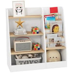 AIYAPLAY Bibliothèque Enfant, Rangement Livre Enfant 4 Niveaux, Support à Livres, Grille de Rangement, Meuble de Rangement pour Jouets, étagère Chambre Enfant Salle de Jeux et Chambre d'enfant, Blanc