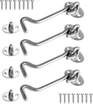 Loquet Port 4 Pièces,Crochet Fermeture Porte,4 inch Acier Inoxydable Porte Loquet,Verrou Portail pour Serrures Porte de Grange Salle de Bain Fenêtre Porte Coulissante(Silver)(Q867)