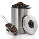 Xavax Boîte en acier inoxydable (pour 1 kg de grains de café, avec pelle, hermétique, fermeture d'arôme, également pour stocker le thé, le cacao, le café en poudre, les pâtes) Argent/Noir