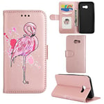 Samsung Galaxy A5 2017 Case, Ailisi [Pink Flamingo] Leather Wallet Flip Phone Case Magnetic Cover with TPU Inner, Shock-Absorption Protective Case with Card Slots, Stand Function(Rose Gold)