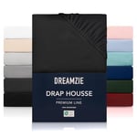 Dreamzie Drap Housse 180x200 cmpour Matelas Épais jusqu'à 33 cm - 100% Polyester Microfibre - Noir Certifié sans Produits Chimiques (Oeko TEX), Drap Housse avec Élastique Complet