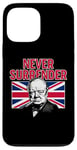 Coque pour iPhone 13 Pro Max Winston Churchill Never Surrender avec drapeau Union Jack